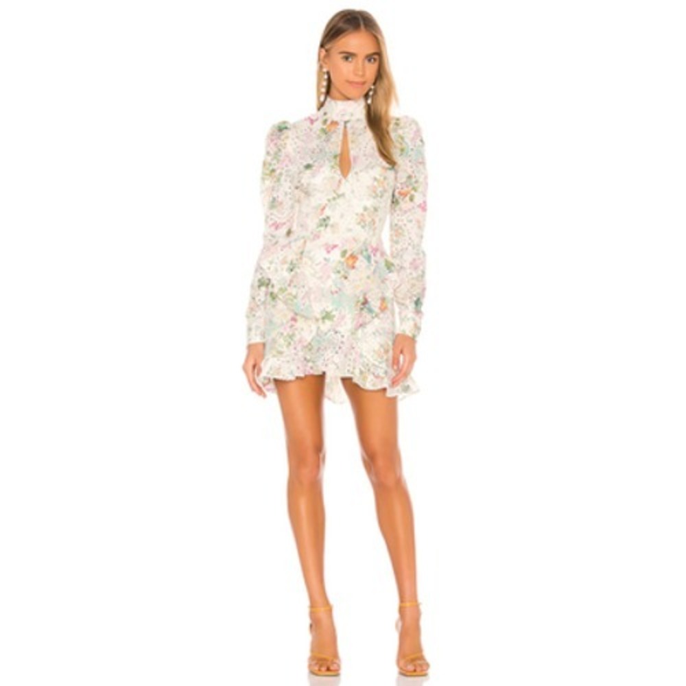 Nookie Dress Womens Small Floral Lace Darling Long Sleeve High Neck Mini‎ NWT